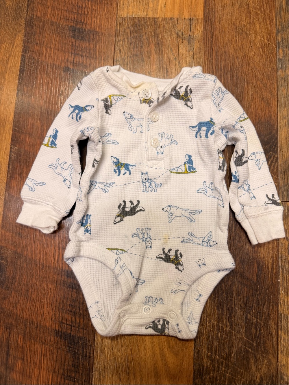 Carter's White Thermal One-Piece Bodysuit with Blue & Gray Dog Print